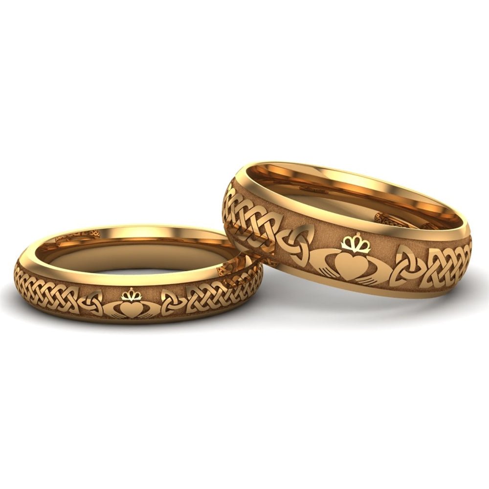 14K Yellow Gold Claddagh Wedding Ring SET UCL1-YELLOW-6M4M. Ladies Ring ...