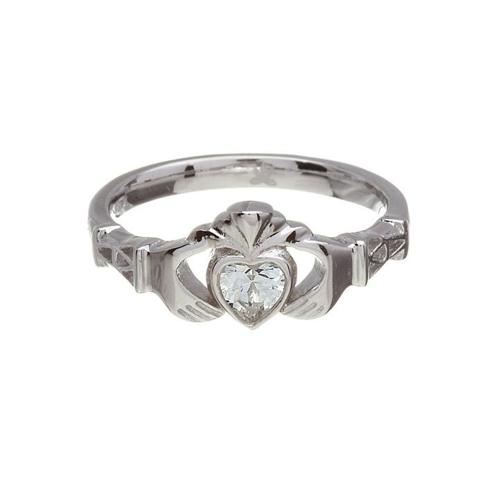 Ladies Birthstone Silver Claddagh Ring LS-BSRV2-4– CladdaghRING.com